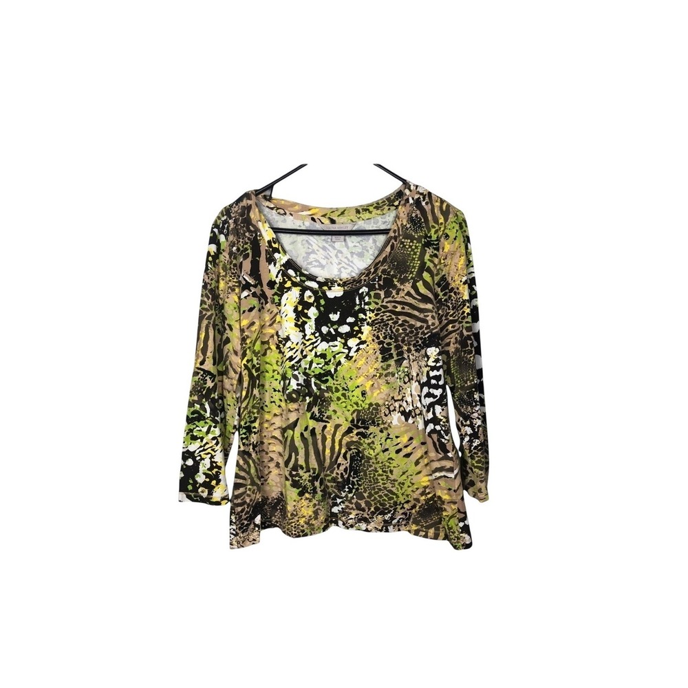 Laura Ashley women's knit sweater leopard print pattern throughout size‎ large